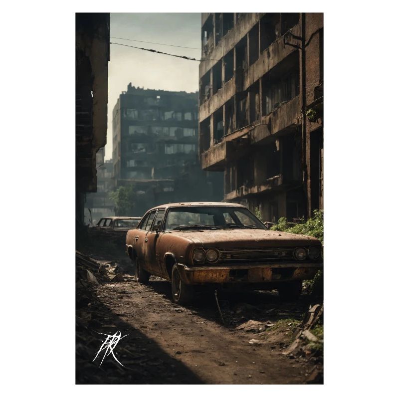 Post apocalyptic scene car building