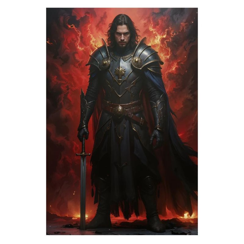 Chevalier devant une mer de flammes