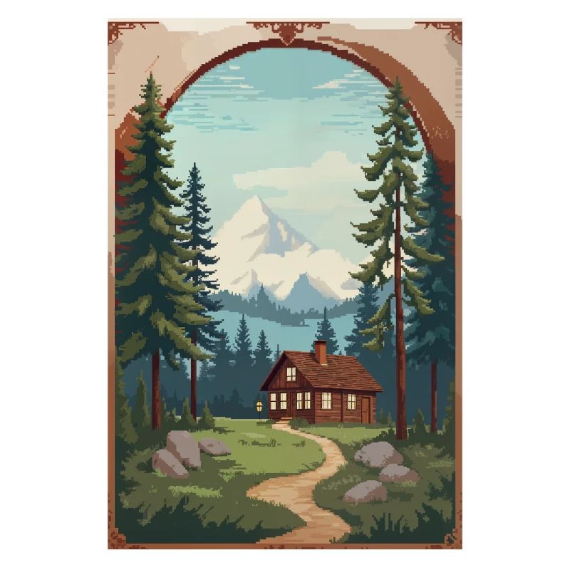 Cabane pixélisée dans les bois