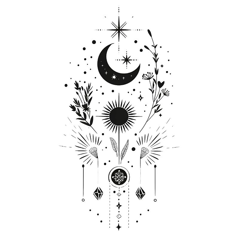 Boho Moon & Sun – Conception d’art de lignes mystiques