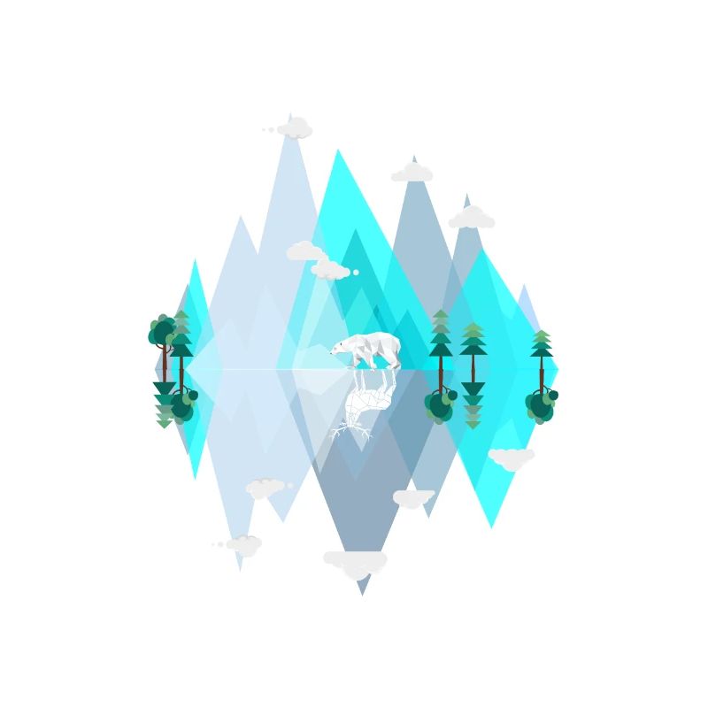 Verkehrte Welt - Blaue Eis Berge mit Eisbär