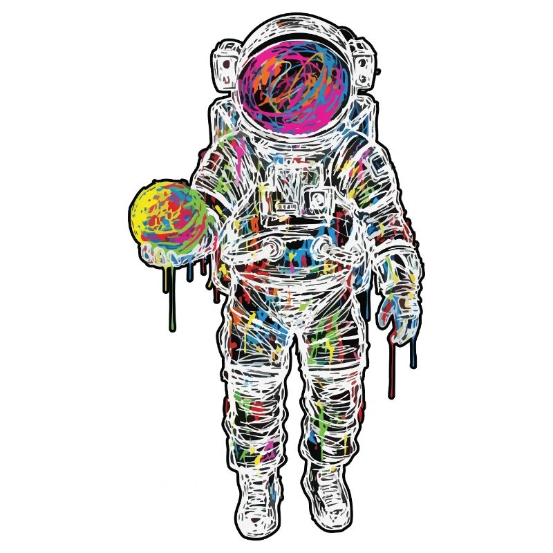 Space Astronaut Scribble Painting Planet