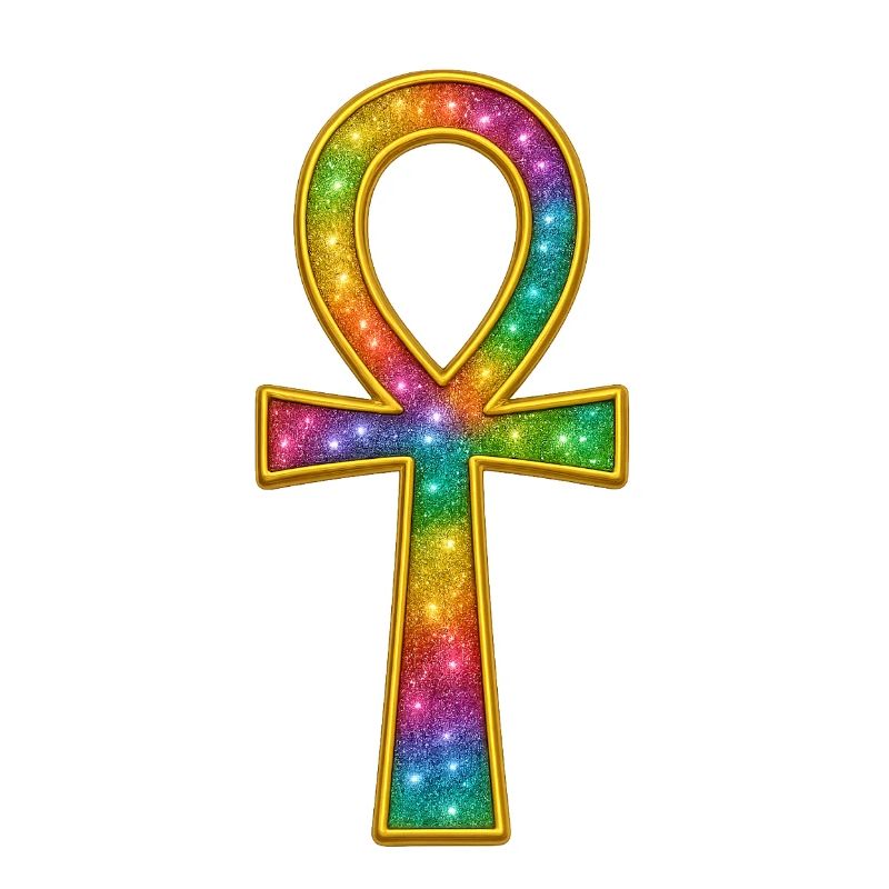 Funkelndes Ankh Symbol mit Regenbogenfarben
