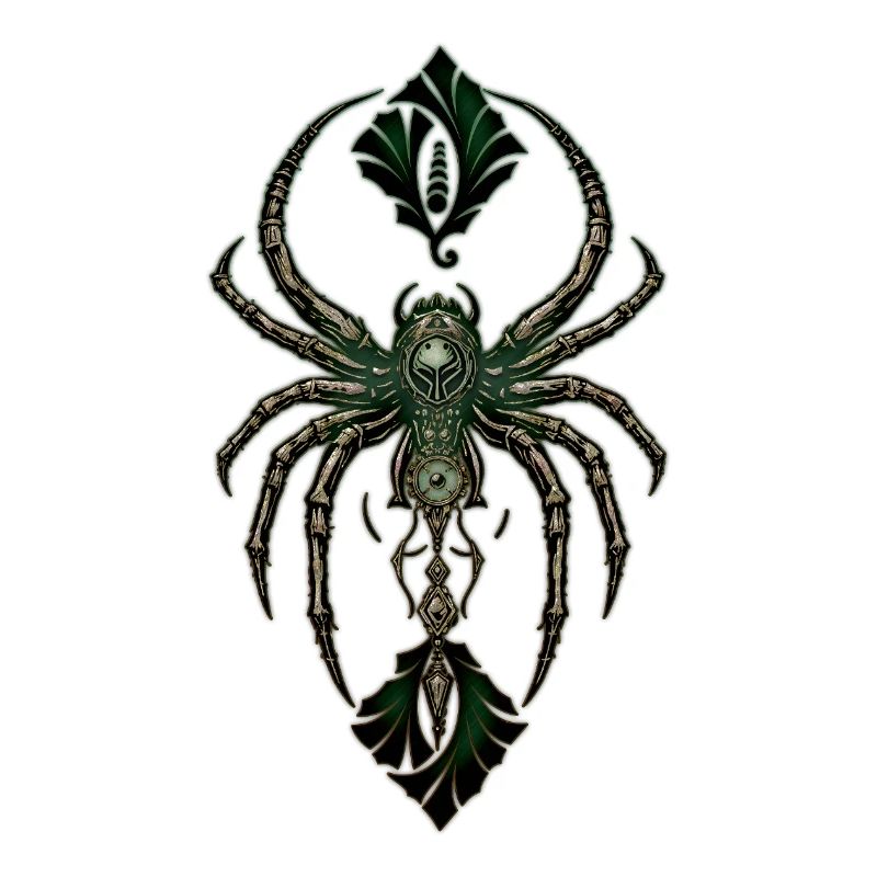 Mechanical elegance, the spider in the dark.