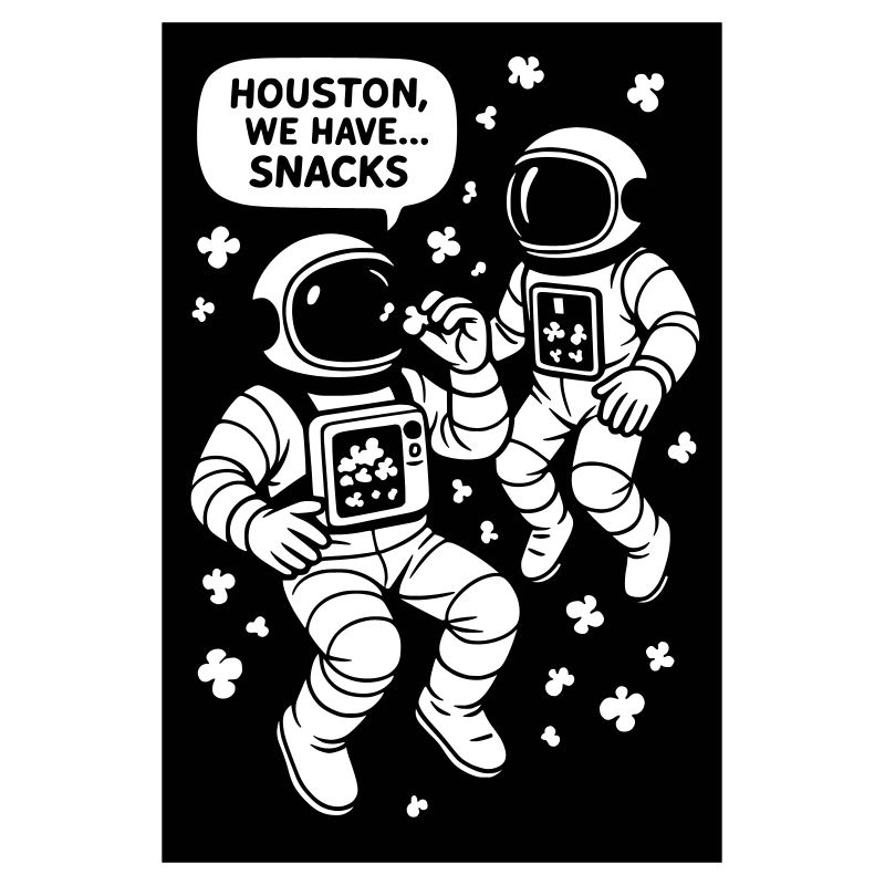 Astronauts with popcorn black and white