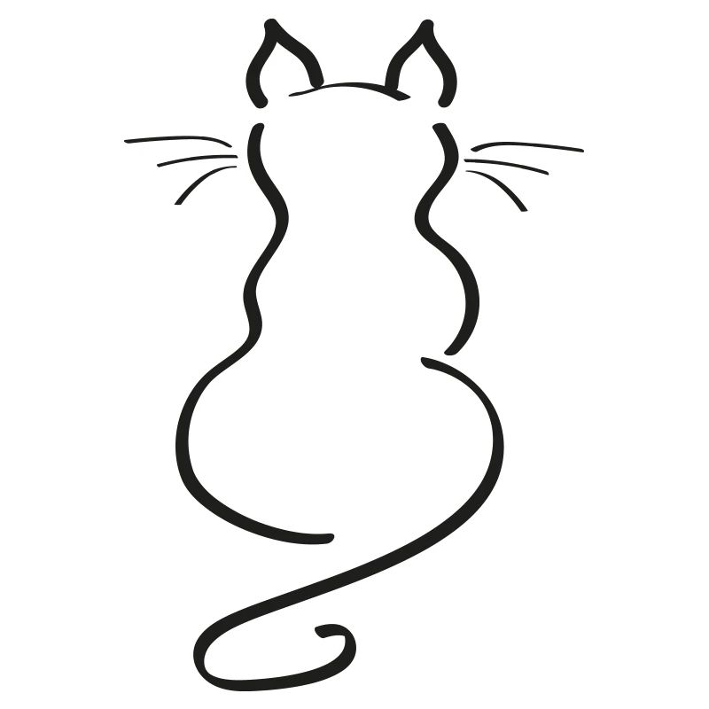 Cat Minimalist Line Back Plain Thick