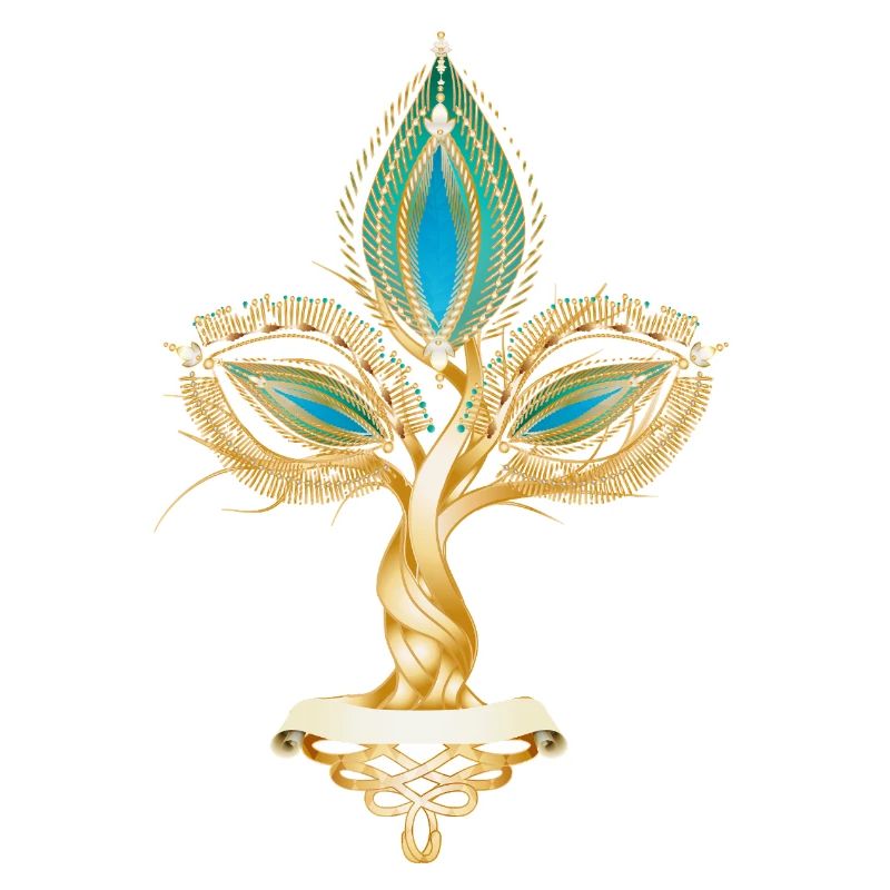 Gold-colored tree with oriental leaf ornament