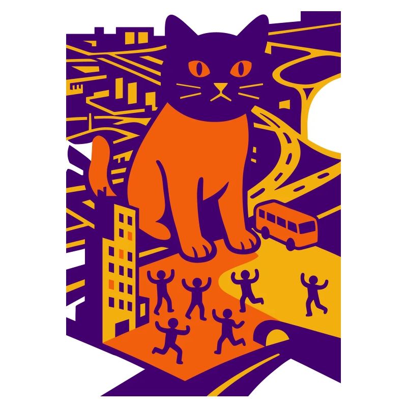 Chat géant dans la ville