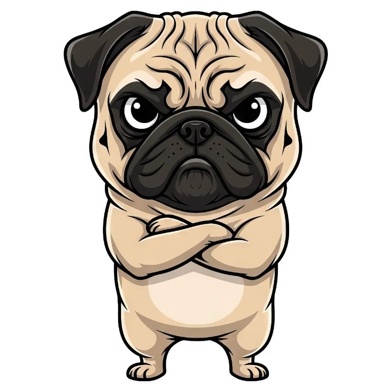 Pug Cartoon Grumpy Sour Annoyed Cute