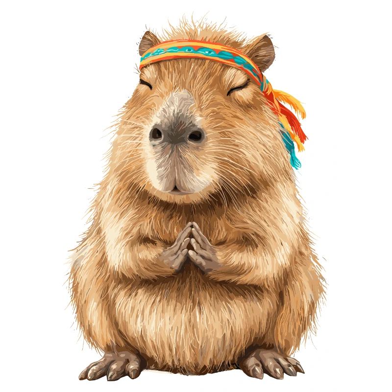 Capybara in meditation pose with headband