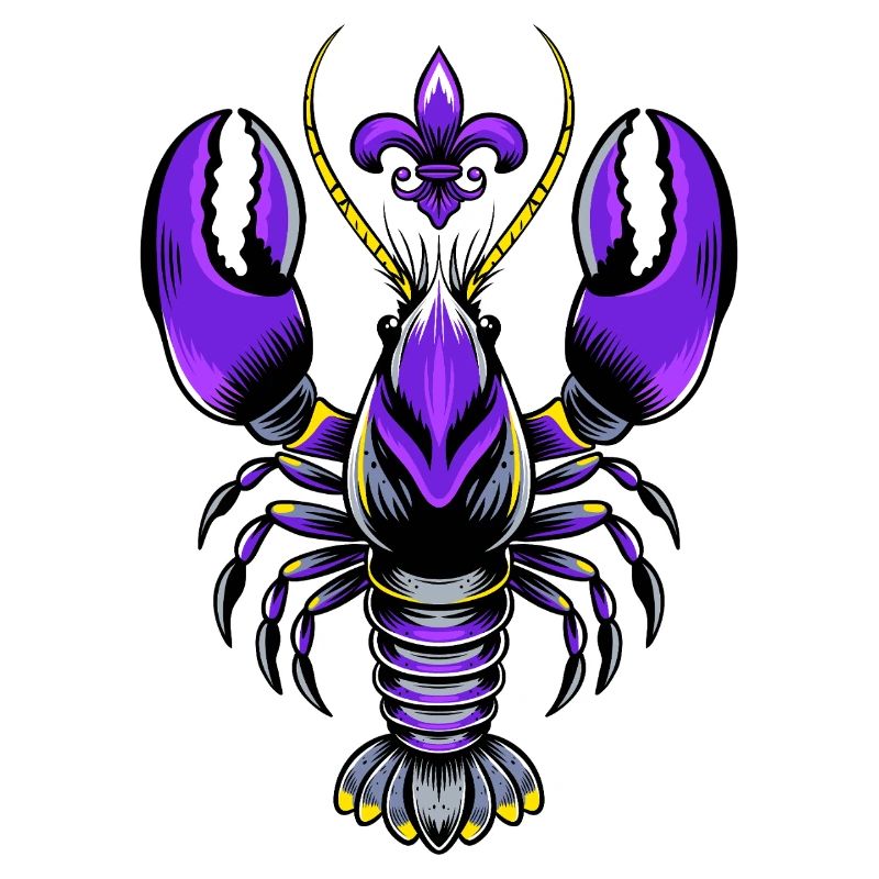 Mardi Gras crawfish with fleur-de-lis design