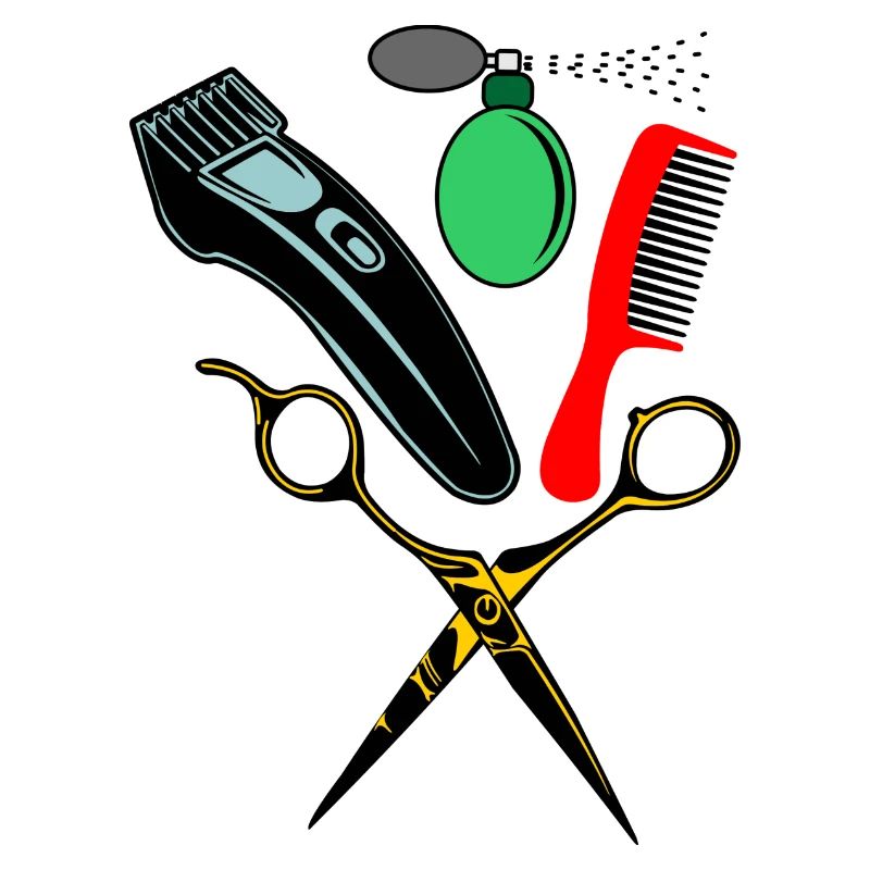 Peigne coloré, ciseaux, rasoir à l’odeur agréable