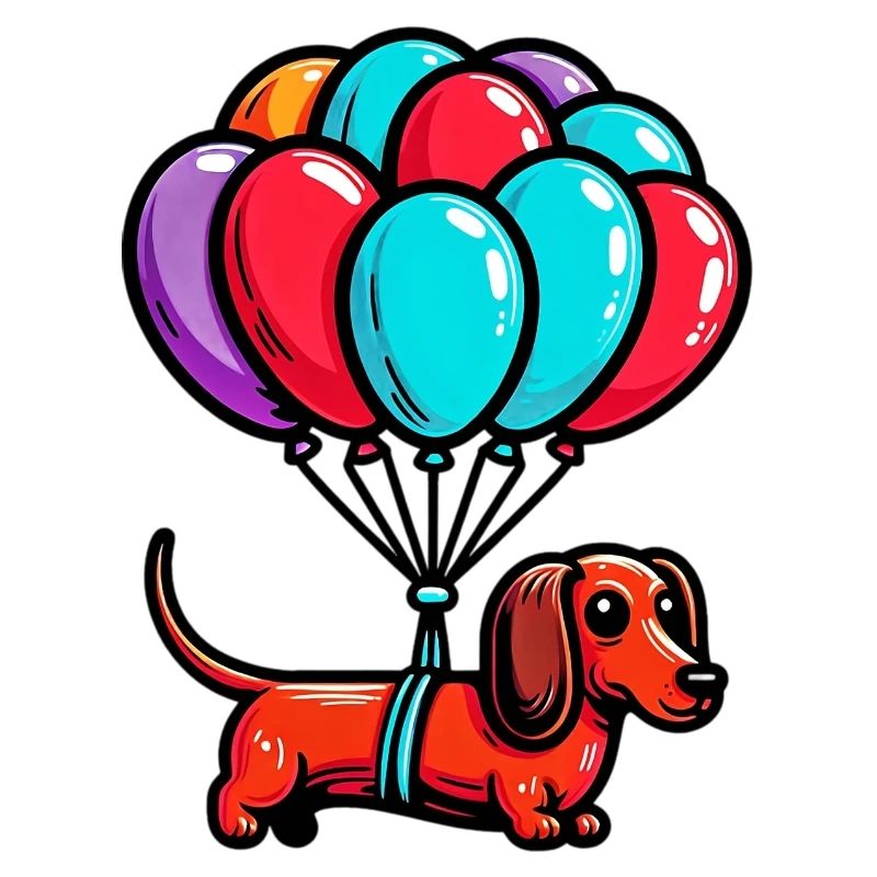 Chien teckel avec des ballons