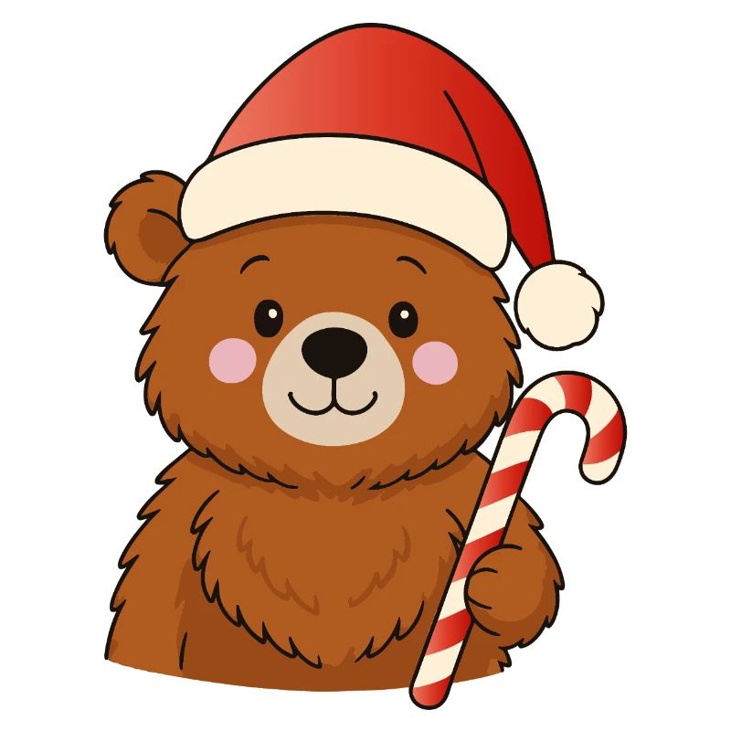 Petit ours de Noël mignon avec une canne d’orge d’orge