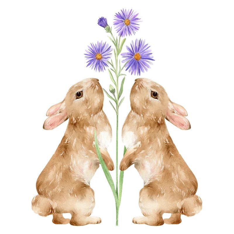 Deux mignons lapins avec des fleurs
