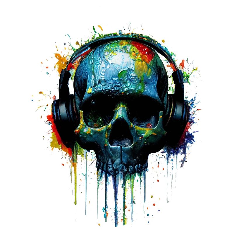 Crâne de DJ coloré avec des écouteurs