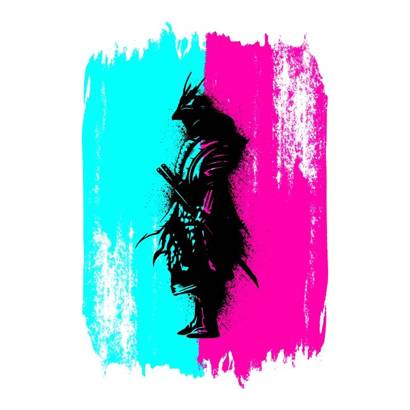 Black Samurai In A Turquoise And Pink Frame