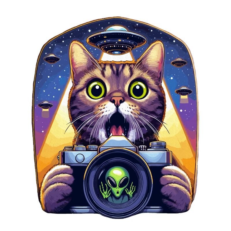 Drôle de chat effrayé avec OVNI Alien Attack 3D effet