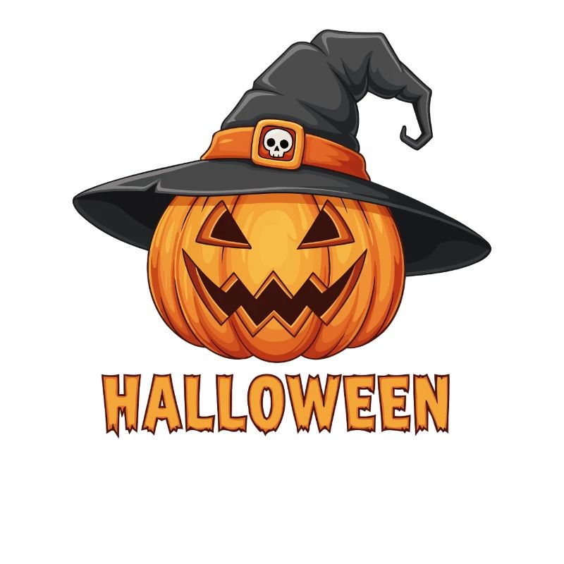 Spooky Halloween Jack-o'-lantern with witch hat