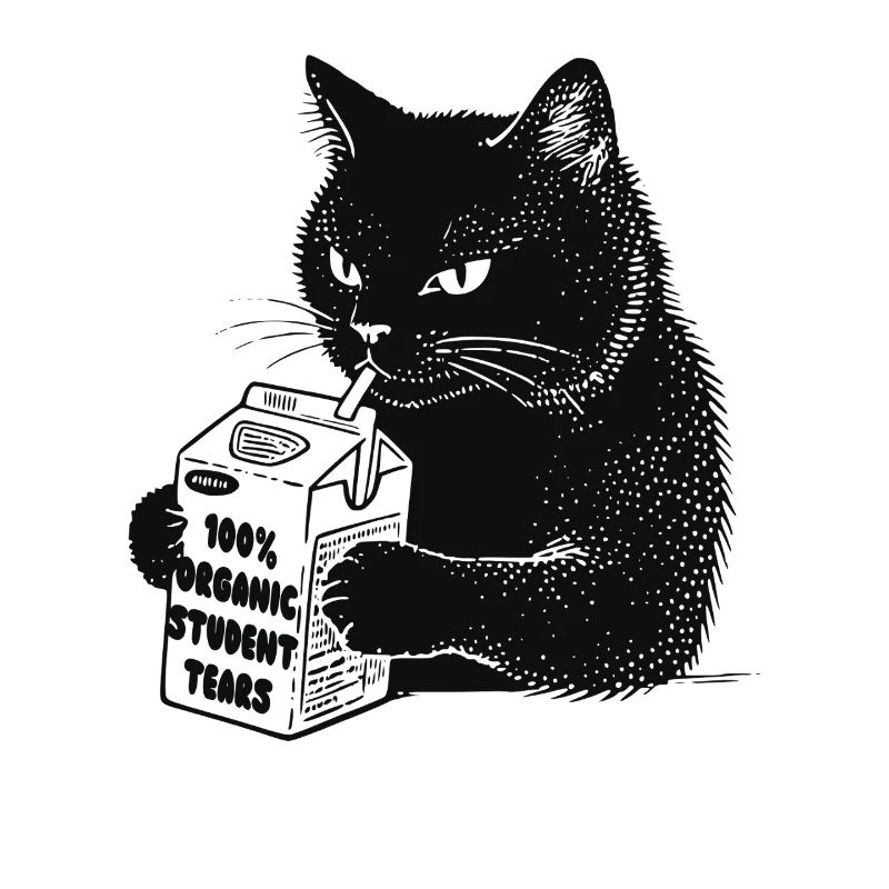 Cat drinks '100% Organic Student Tears'
