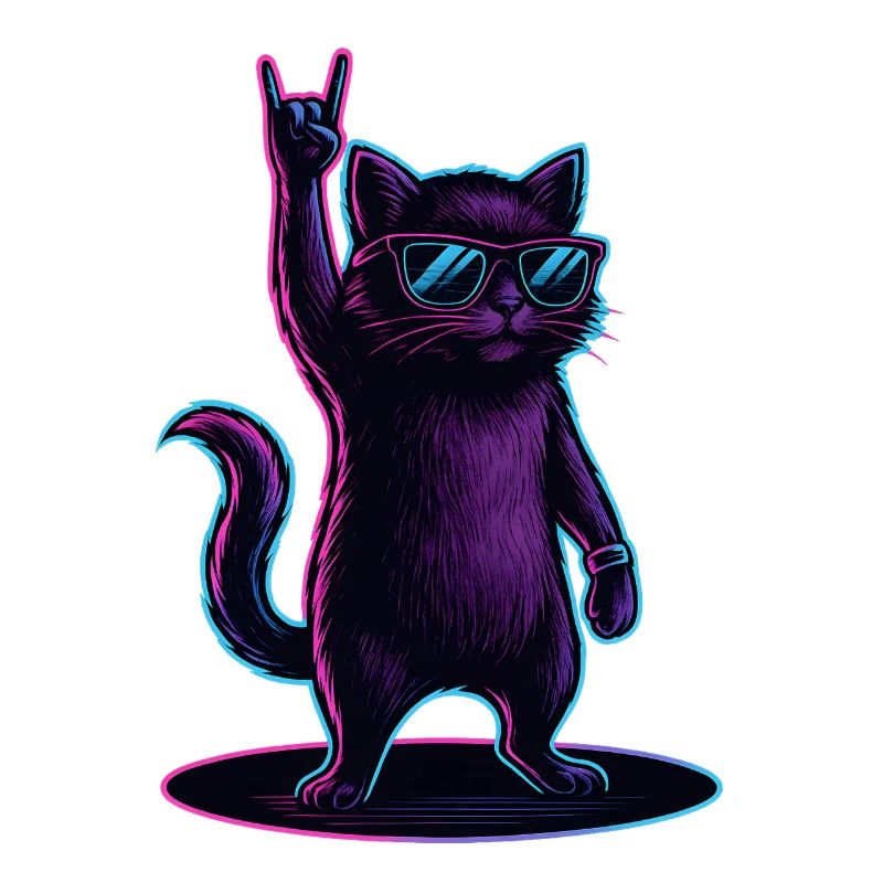 Synthwave Kater Katze mit Rockhand Pose