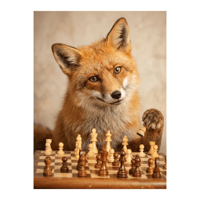Fox playing chess