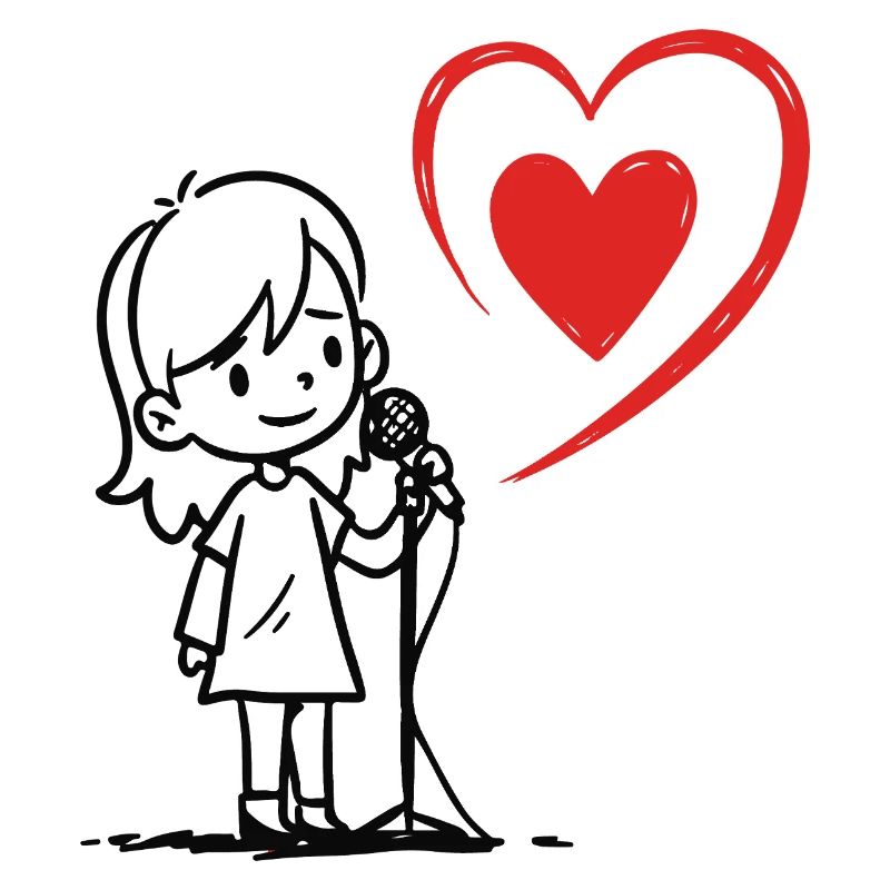 Fille chantant avec une note de cœur