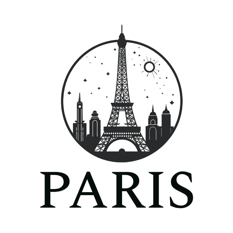 Paris Eiffel Tower silhouette in a circle