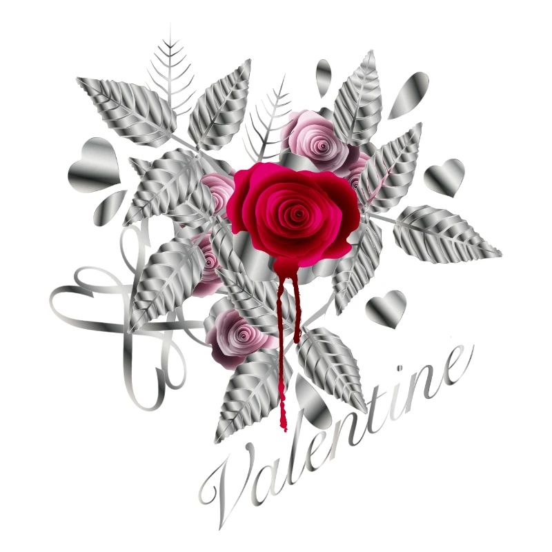 Composition argentée de la Saint-Valentin avec des roses