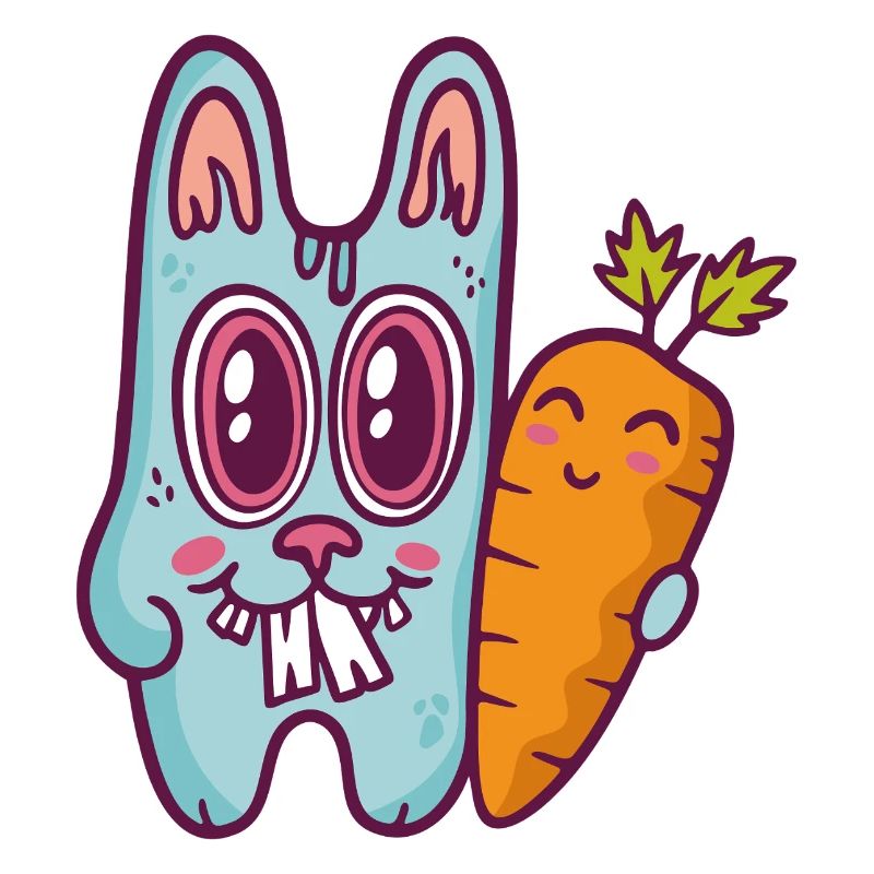 Blue doodle rabbit with carrot