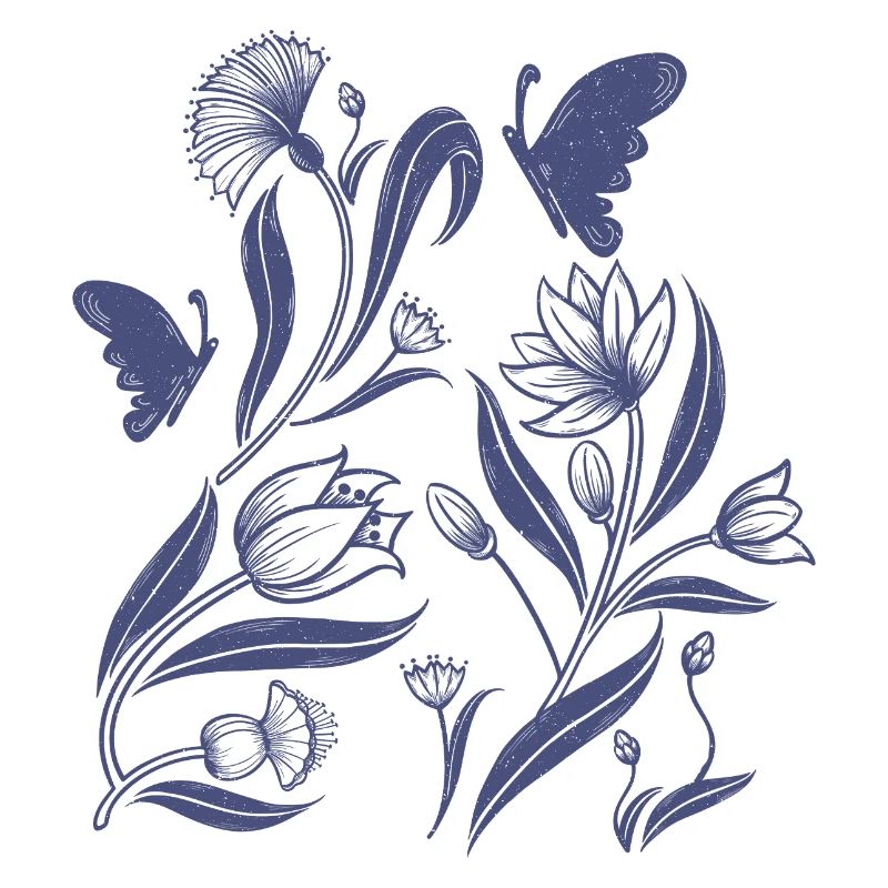 Blue floral pattern in folk art style