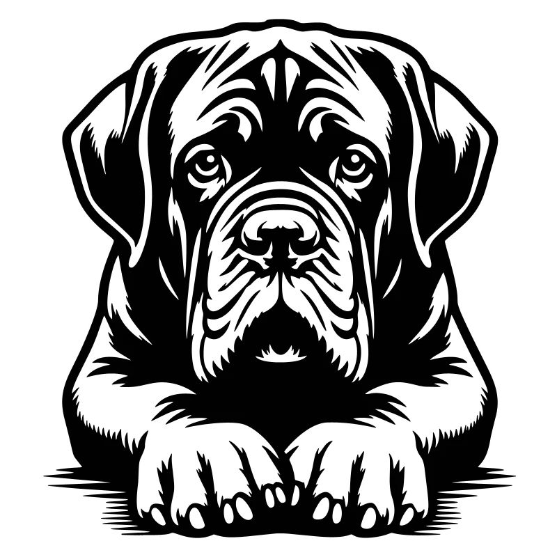 Dogue de Bordeaux head with paws