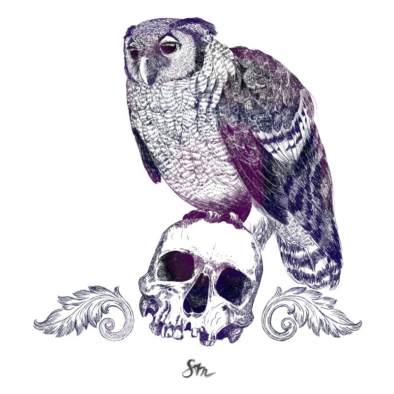 Eurasian Eagle Owl and Skull with Ornaments
