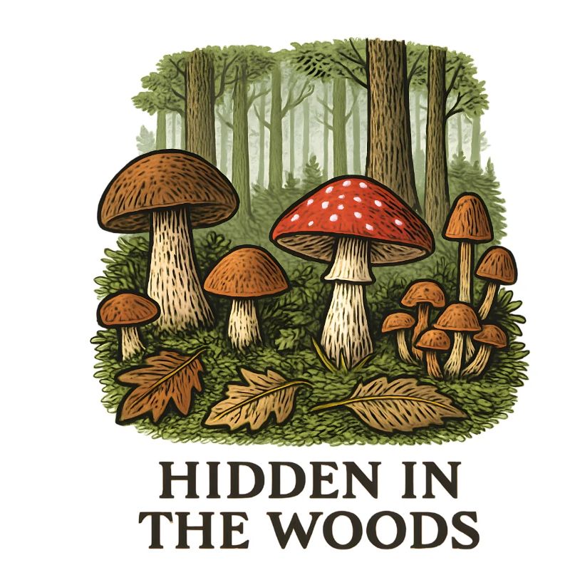 Paysage caché de champignons forestiers