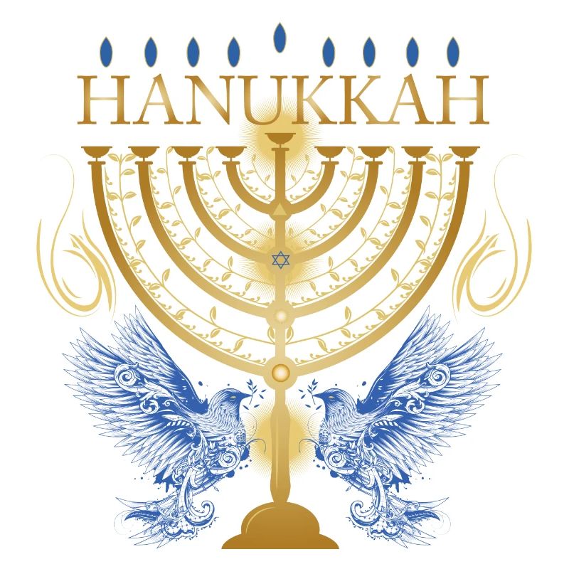 gold-colored Hanukkah candlestick with two doves