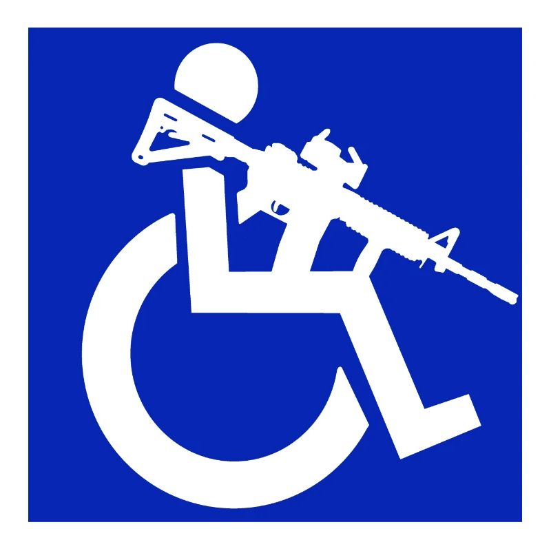 Bild eines Rollstuhlfahrers mit einem Gewehr #