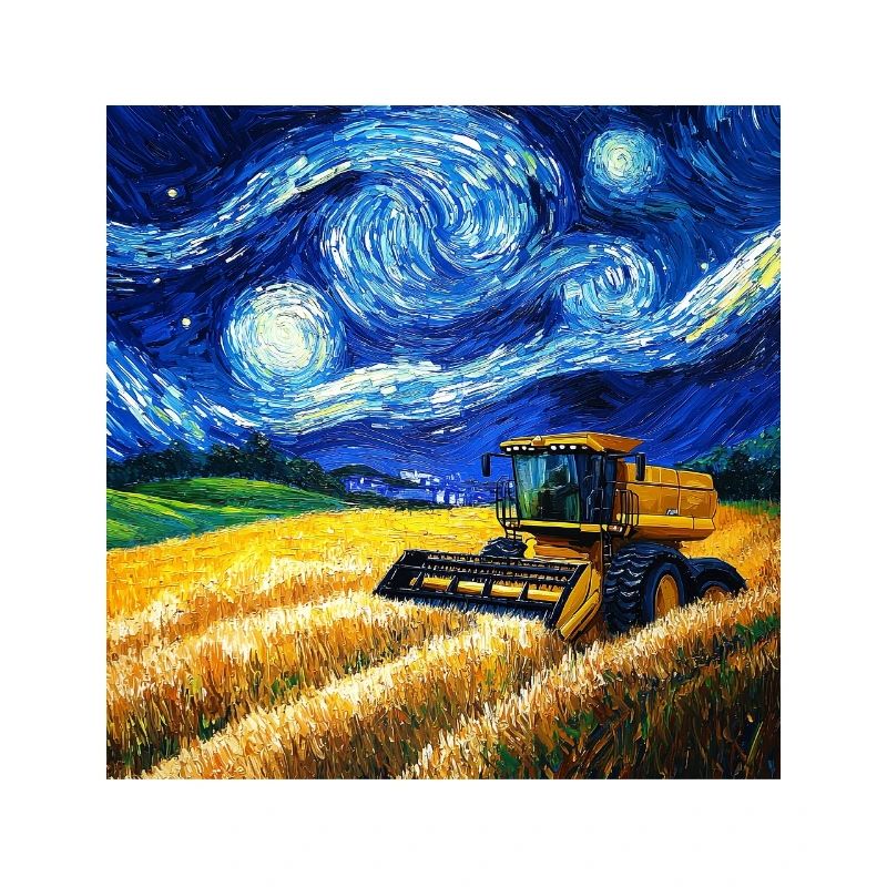 moissonneuse-batteuse fermier style van gogh étoilé