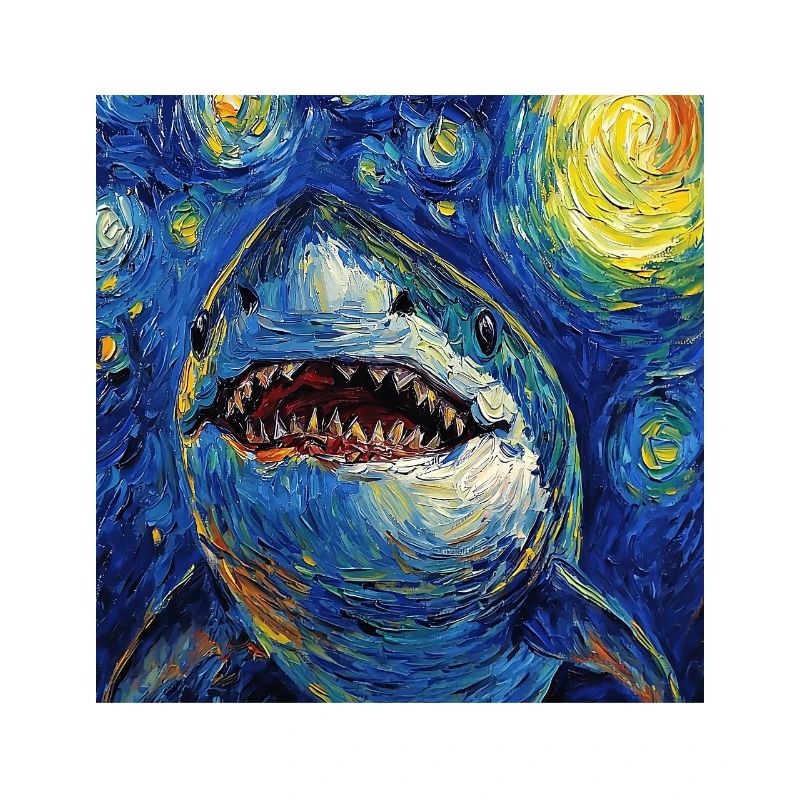 Shark Fish Van Gogh Style Starry Night