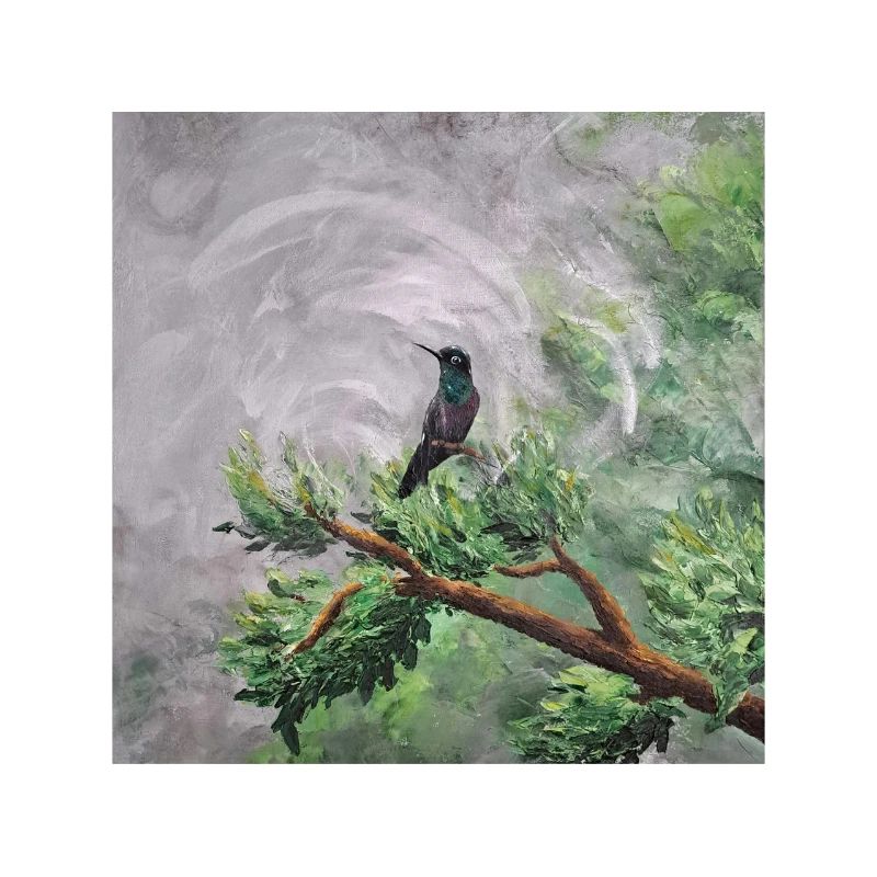 Colibri perché sur une branche feuillue