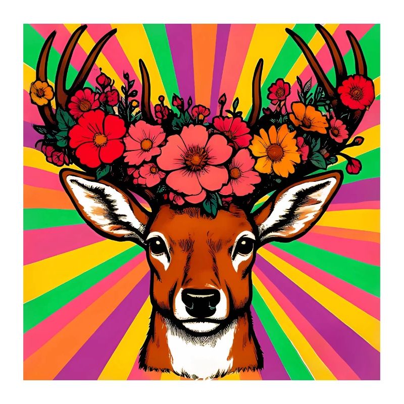 Hirsch mit Blumen