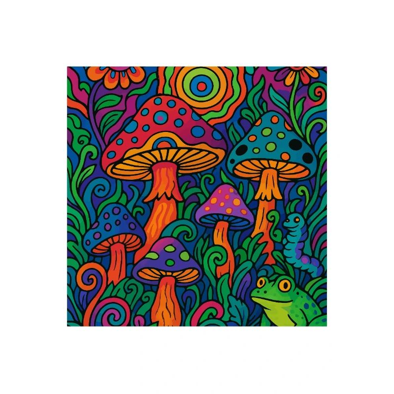 Forêt de champignons psychédéliques - Œuvres d’art rétro colorées