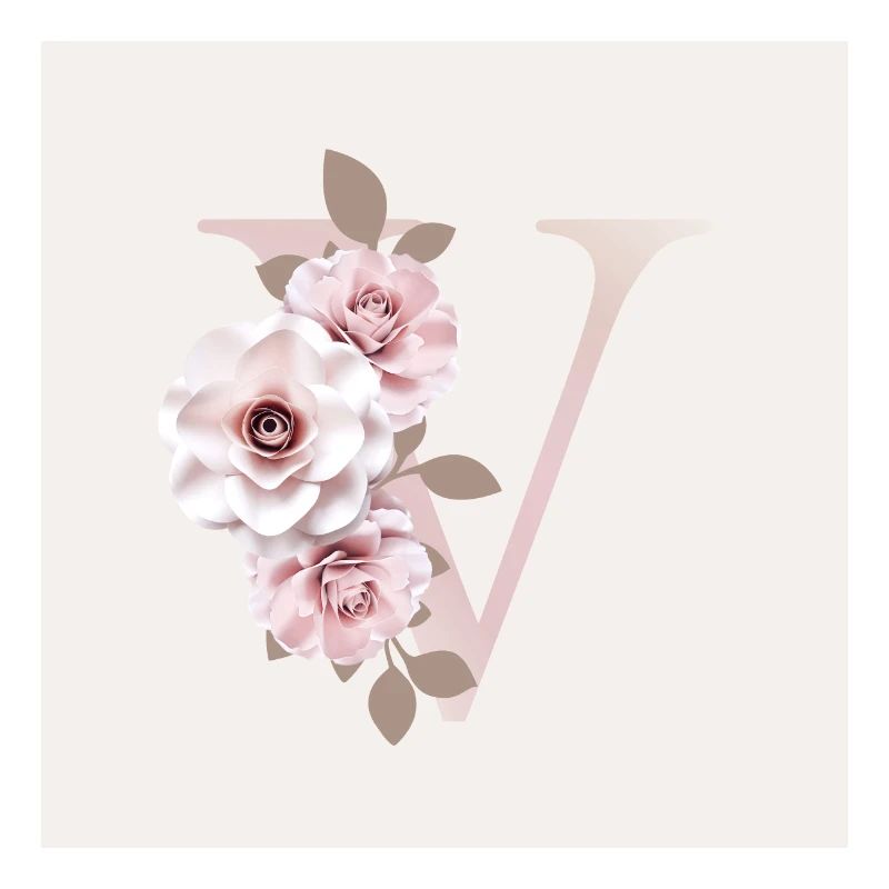 Poster V Buchstabe mit Blumen 3D Effekt