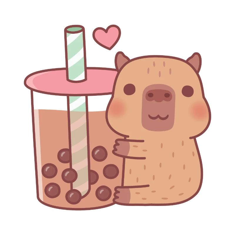 Cute Little Capybara Hugs Bubble Tea