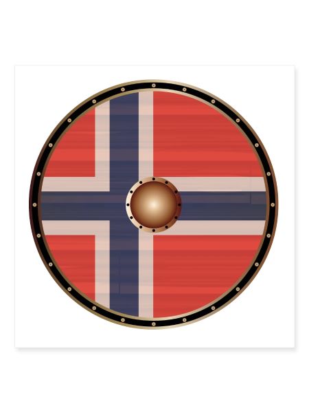Rundt vikingeskjold med norsk flag
