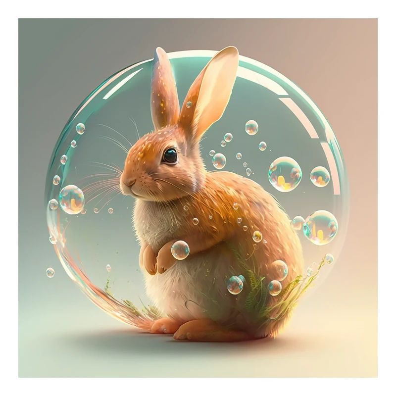Cute rabbit playing with soap bubbles