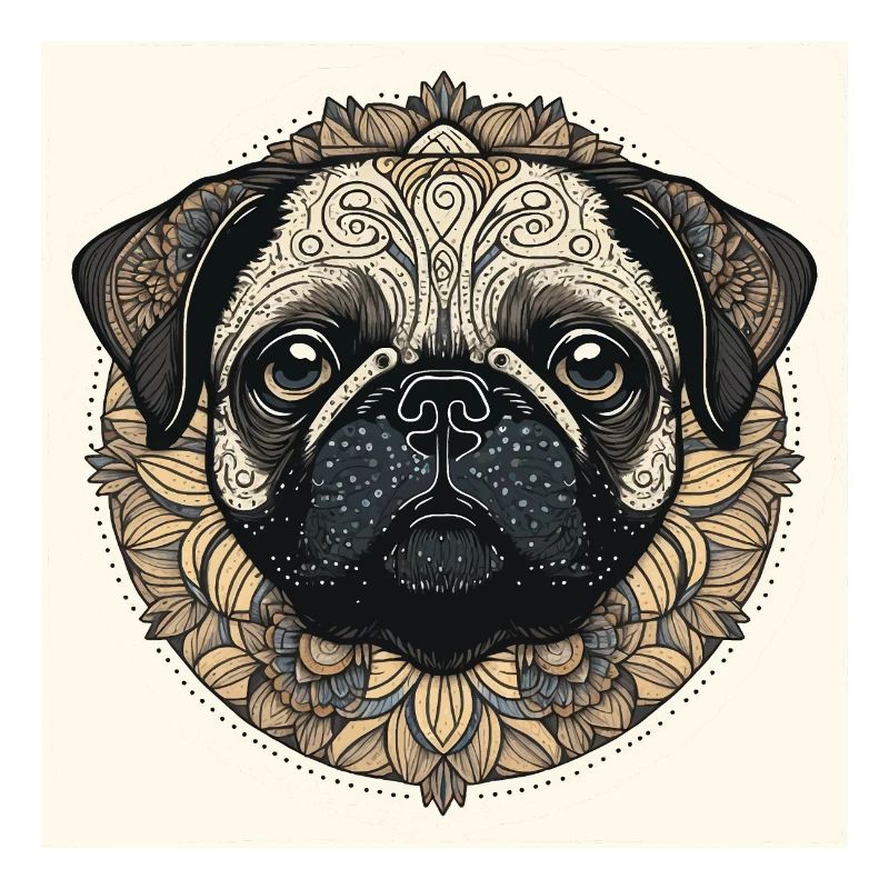 Small pug with ornaments