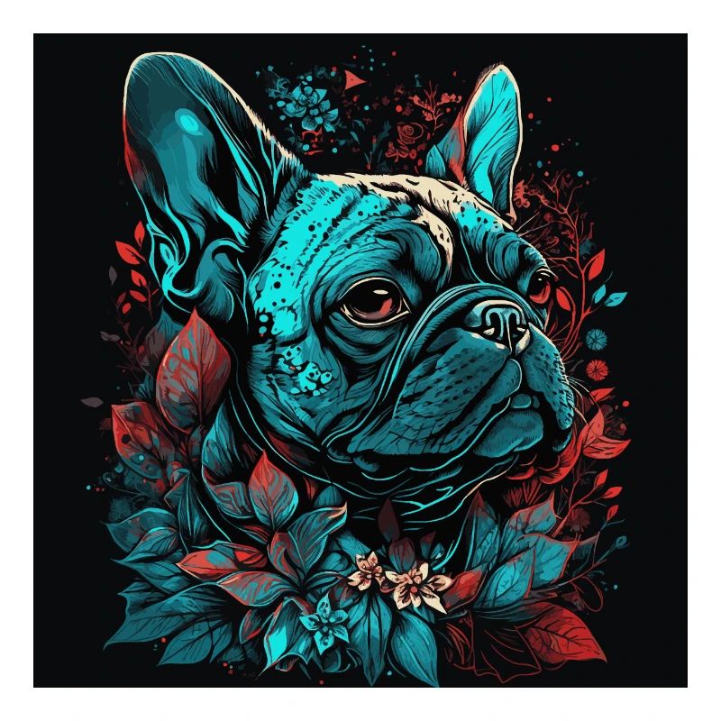 Bouledogue français avec des fleurs