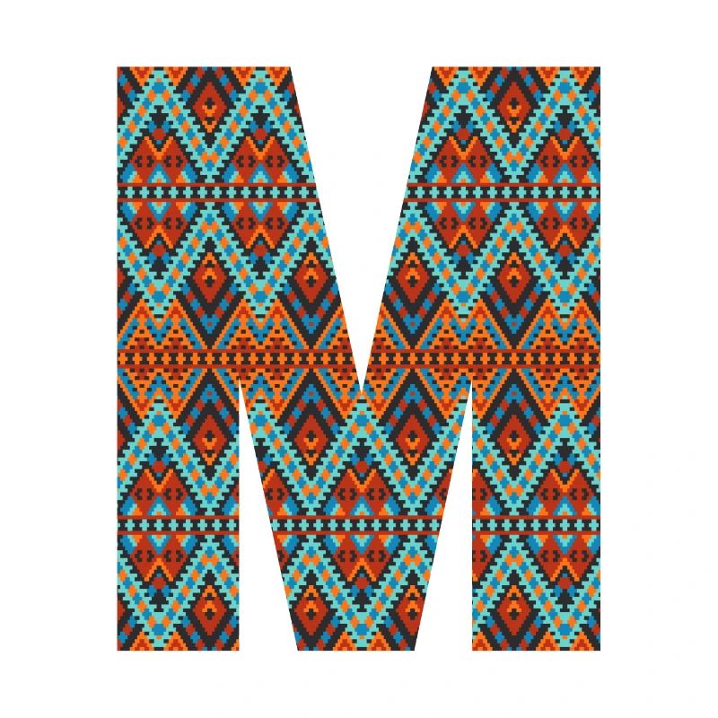 Buchstabe M- Boho-Design, buntes Monogramm