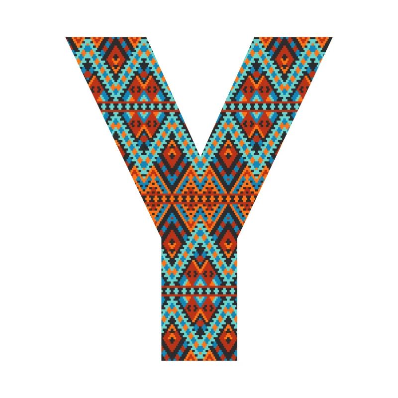 Lettre Y- design boho, monogramme coloré