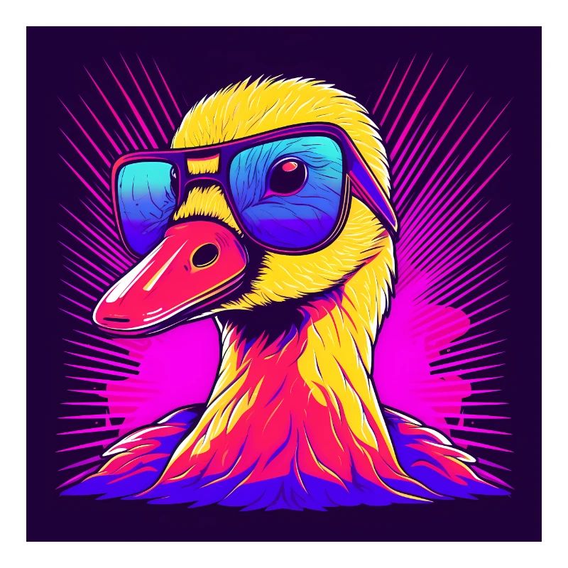 Synthwave-Ente mit blauer Brille